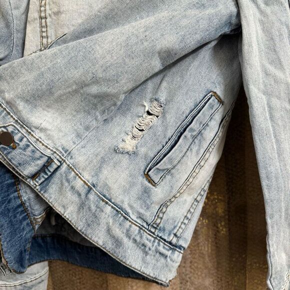 Kut From The Kloth Denim Light Wash Destroyed Distressed Jacket XL - Picture 7 of 8